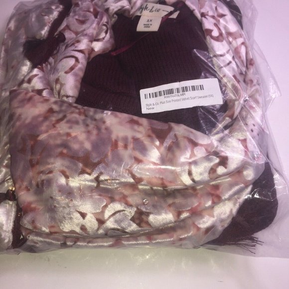 Style & Co Plus Size Printed Velvet Scarf Sweater, Size 1X, Retail $79.50 - Picture 2 of 6